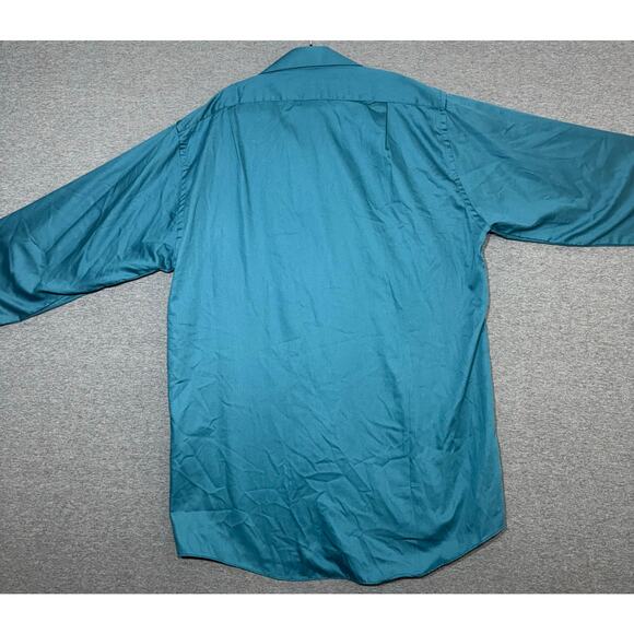 Van Heusen | Men's Teal Lux Sateen Wrinkle Free Button Down Shirt | 34/35 Medium - Picture 3 of 4